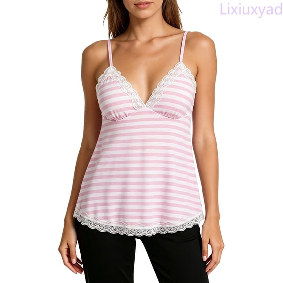 Lixiuxyad Womens Basic Cami Tops Summer Punk Striped Contrast Trim Spaghetti Strap Tank Top For,Red M