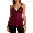 thumbnail image 1 of Lixiuxyad Womens Basic Cami Tops Summer Punk Striped Contrast Trim Spaghetti Strap Tank Top For,Red S, 1 of 6