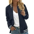 thumbnail image 1 of Lixiuxyad Womens Bomber Jacket Zip Up Casual Jackets Lightweight Trendy Outerwear Coat with Pockets Blue, 1 of 5