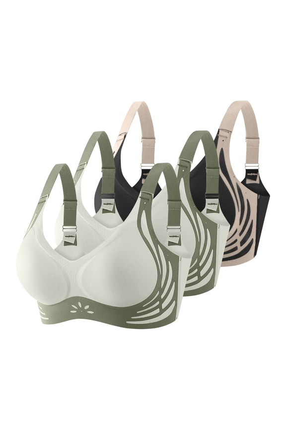 Womens Bra 3PC Women's Front Side Buckle Lace Edge Without Steel Ring Movement Seamless Gathering Adjustment Yoga Sleep Large Bra