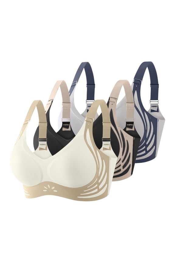 Womens Bra 3PC Women's Front Side Buckle Lace Edge Without Steel Ring Movement Seamless Gathering Adjustment Yoga Sleep Large Bra