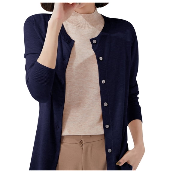 Lixiuxyad Womens Button up Cardigan Sweaters Women's Slim Fit Lightweight Cardigan Sweater | Long Sleeve Open Front Round Neck Knit Jacket