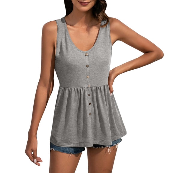 Lixiuxyad Womens Camisole Tank Tops Ladies Fashion Casual Europe And The United States Solid Color Pleated Sleeveless Decorative Buckle U Neck T Shirt(Gray S)