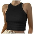 thumbnail image 1 of Lixiuxyad Womens Camisole Tank Tops Short Tops Solid Women's Vest Color Sleeveless Tank Neck Round Women's Blouse(Black L), 1 of 5