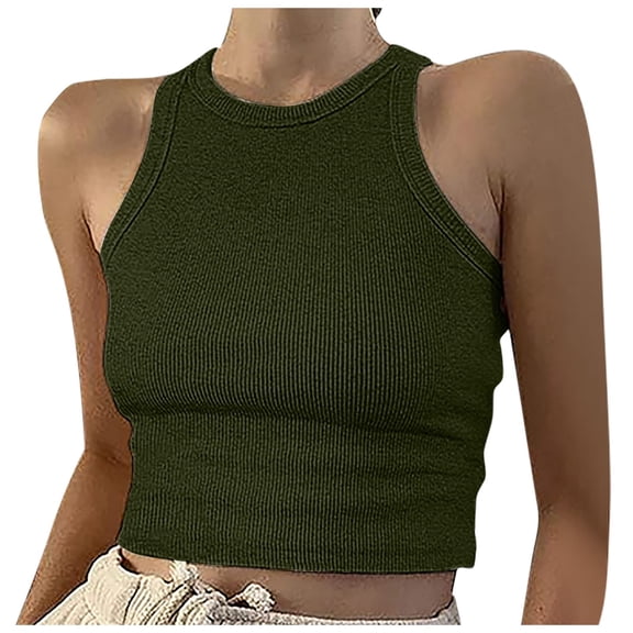Lixiuxyad Womens Camisole Tank Tops Short Tops Solid Women's Vest Color Sleeveless Tank Neck Round Women's Blouse(Green M)