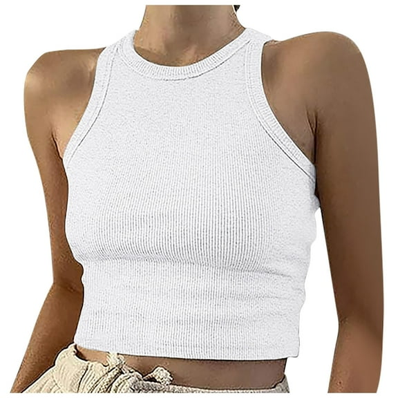 Lixiuxyad Womens Camisole Tank Tops Short Tops Solid Women's Vest Color Sleeveless Tank Neck Round Women's Blouse(White S)