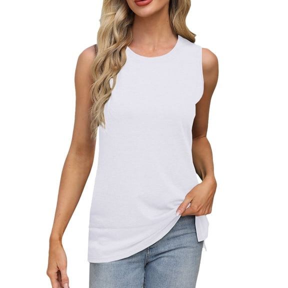 Lixiuxyad Womens Camisole Tank Tops Spring And Summer New Vest Round Neck Sleeveless T Shirt Split Loose Top(White XL)