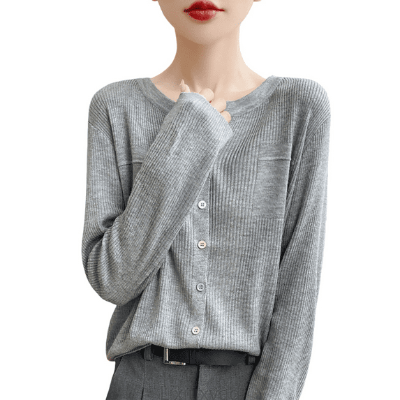 Lixiuxyad Womens Cardigans Cardigan With Colorful Buttons And Faux Pockets Lightweight Knit For Early Fall Seasonal Fashion,Gray