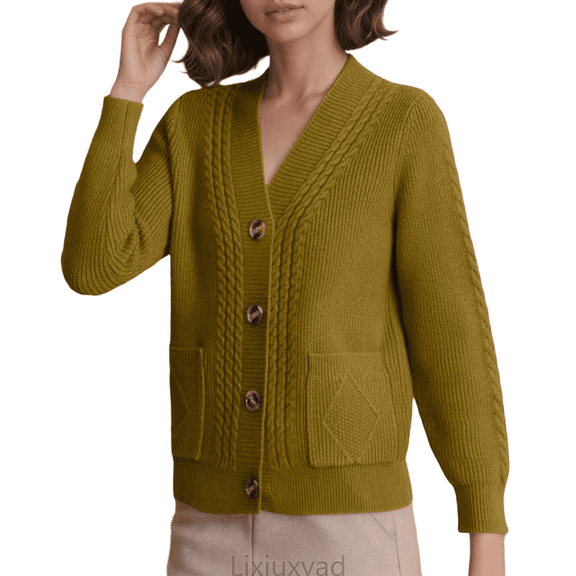 Lixiuxyad Womens Cardigans Knit Cardigan Long Sleeve Open Front Sweater Casual Loose Fit Outwear Cozy Soft Yarn Pullover For Fall Winter Season,Gold
