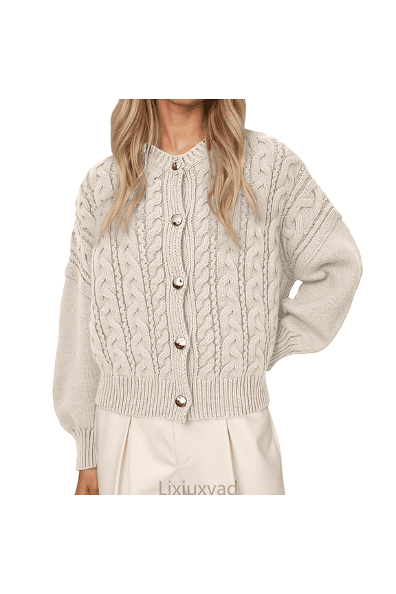 Womens Cardigans Fashionable Knit Cardigan Warm Solid Color Sweater Style Outerwear,Beige