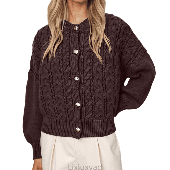 Lixiuxyad Womens Cardigans Fashionable Knit Cardigan Warm Solid Color Sweater Style Outerwear,Brown