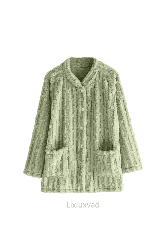 Womens Cardigans Flannel Cardigan Top Long Sleeve Cozy Fleece Loungewear Pullover Soft Warm Winter Sleepshirt Housewear With Pockets,Green