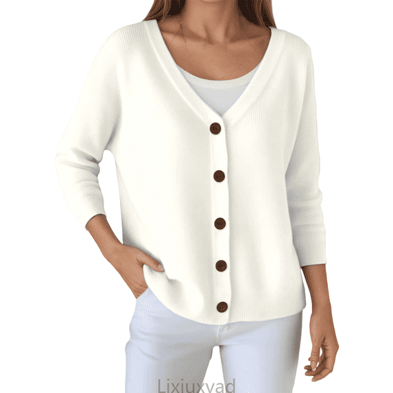 Lixiuxyad Womens Cardigans Loose Fit Button Up Knit Cardigan Sweater For Casual Wear,White