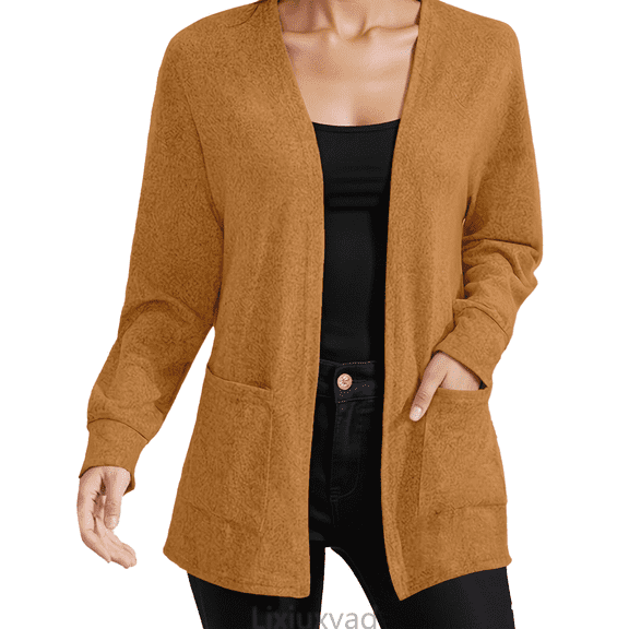 Lixiuxyad Womens Cardigans Women's Cardigan Soft Lightweight Knit Sweater Open Front Long Sleeve Comfortable Casual Loose Fit Cozy Wrap Cover Up For Daily Wear,Brown