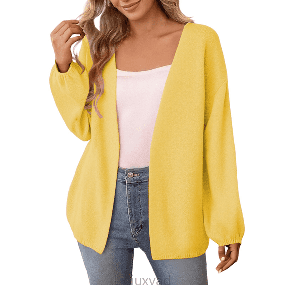 Lixiuxyad Womens Cardigans Women's Lightweight Cardigan Long Sleeve Casual Knit Sweater Open Front Comfortable Soft Loose Fit Stylish Plain Solid Color,Yellow