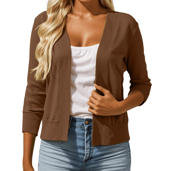 Lixiuxyad Womens Cardigans Women's Lightweight Lace Crochet Cardigan 3/4 Sleeve Knit Shawl Top,Brown