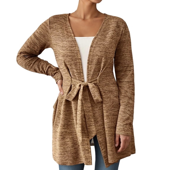 Lixiuxyad Womens Cardigans Women's Long Sleeve Solid Color Casual Loose Fit Cardigan Wrap Front Open Knit Sweater Lightweight Comfortable Outerwear,Brown