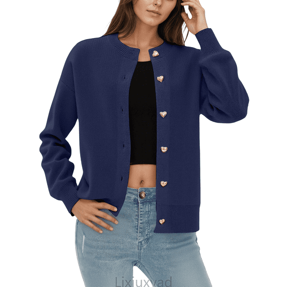 Lixiuxyad Womens Cardigans Women’s Soft Oversized Solid Knit Cardigan – Cozy Round Neck Lazy Sweater Jacket,Blue