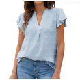 thumbnail image 1 of Lixiuxyad Womens Casual Solid T Shirt V Neck Short Sleeve Top Blouse Summer Tee Shirts,Blue XXL, 1 of 6
