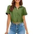 thumbnail image 1 of Lixiuxyad Womens Dressy Tee Shirts Women's Short Sleeved Lapel Button Down Short Shirt And Pocket Beach Top, 1 of 6