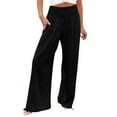 thumbnail image 1 of Lixiuxyad Womens Elastic High Waisted Palazzo Pants Casual Wide Leg Long Lounge Pant Trousers with Pocket Black, 1 of 5