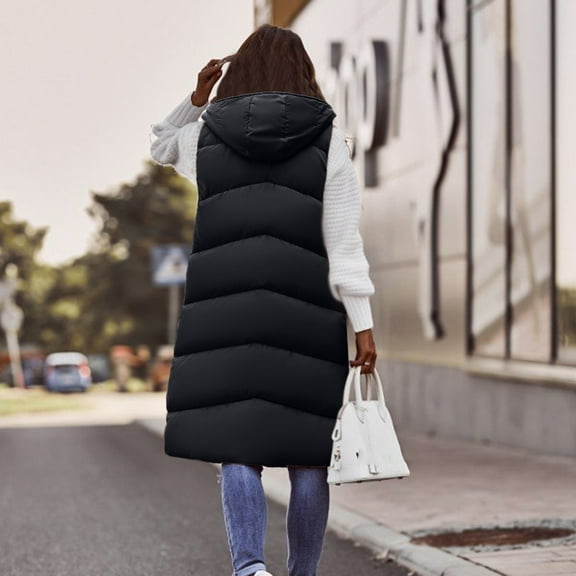 Lixiuxyad Womens Fall Sweaters Women's Long Winter Coat Vest With Hood Sleeveless Warm Down Coat With Pockets Quilted Vest Down Jacket Quilted Outdoor Jacket