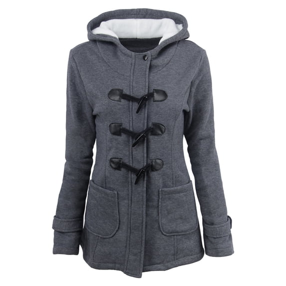Lixiuxyad Womens Hooded Jackets Buttons Hoodie Winter Long Jackets Outwear Gray