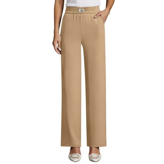 Lixiuxyad Womens High Waist Wide Straight Leg Trousers Casual Dress Pants with Pockets Yellow