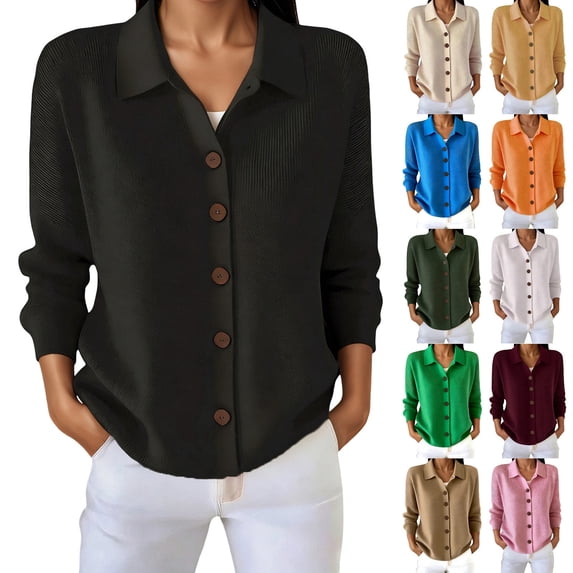 Lixiuxyad Womens Knitted Button Down Cardigan Sweater Lapel Collar Long Sleeve Open Front Cardigan Outerwear,Orange