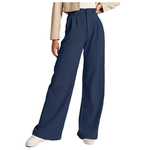 Lixiuxyad Womens Linen Pants Womens Casual Wide Leg Dress Pants High Waist Tailored Button Down Trousers With Pockets Blue