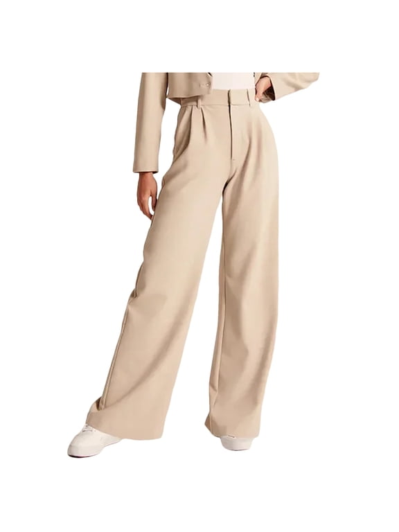 Womens Linen Pants Womens Casual Wide Leg Dress Pants High Waist Tailored Button Down Trousers With Pockets Bronze