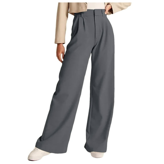 Lixiuxyad Womens Linen Pants Womens Casual Wide Leg Dress Pants High Waist Tailored Button Down Trousers With Pockets Gray