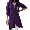 thumbnail image 1 of Lixiuxyad Womens Long Hooded Sweatshirt Zipper Coat Winter Warm Outwear Purple, 1 of 5