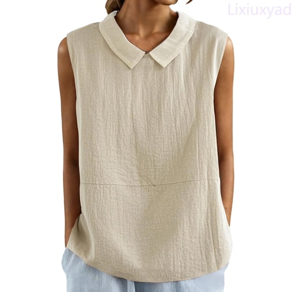 Lixiuxyad Womens Loose Tank Tops Summer Sleeveless Shirt Fashion Collared Blouse Casual Tank Casual Shirts,Beige