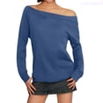 thumbnail image 1 of Lixiuxyad Womens Off The Shoulder Tops Summer Casual Long Sleeve T Shirts Blouse Womens Summer T Shirts,Blue XXL, 1 of 7