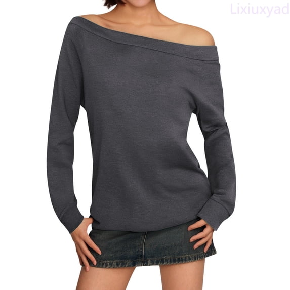 Lixiuxyad Womens Off The Shoulder Tops Summer Casual Long Sleeve T Shirts Blouse Womens Summer T Shirts,Gray S