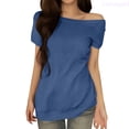 thumbnail image 1 of Lixiuxyad Womens Off The Shoulder Tops Summer Casual Short Sleeve T Shirts Blouse Basic Tee,Blue S, 1 of 7