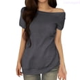 thumbnail image 1 of Lixiuxyad Womens Off The Shoulder Tops Summer Casual Short Sleeve T Shirts Blouse Basic Tee,Gray L, 1 of 7