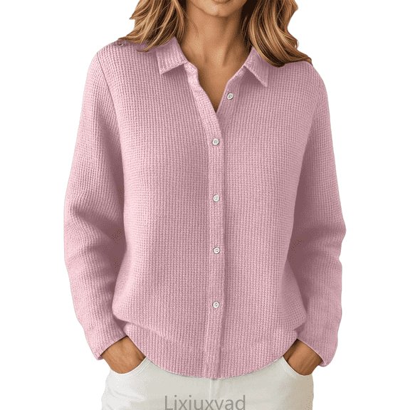 Lixiuxyad Womens Open Front Cardigan Button Down Knit Cardigan Sweater Open Front Long Sleeve Lapel Collar Casual Fall Winter Fashion Outerwear Coat,Red