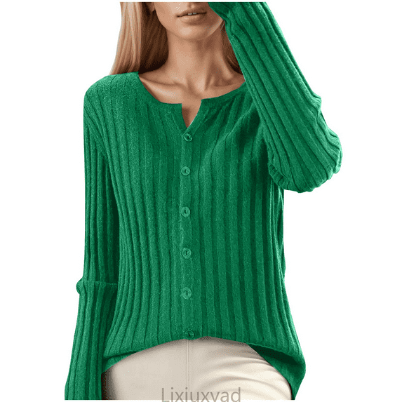 Lixiuxyad Womens Open Front Cardigan Casual Slim Fit Cardigan Long Sleeve Soft Solid Color Knit Sweater With Round Neck For Everyday Comfort And Style,Green