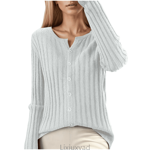 Lixiuxyad Womens Open Front Cardigan Casual Slim Fit Cardigan Long Sleeve Soft Solid Color Knit Sweater With Round Neck For Everyday Comfort And Style,White