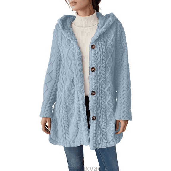 Lixiuxyad Womens Open Front Cardigan Hooded Button Down Cardigan Long Sleeve Casual Outerwear Solid Color Lightweight Knit Sweater Jacket For Everyday Comfort,Blue