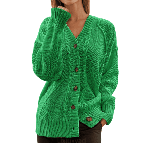 Lixiuxyad Womens Open Front Cardigan Women's Chunky Knit Cardigan Long Sleeve Button Front Sweater Open Front Coat For Fall Winter Casual Outfit,Green