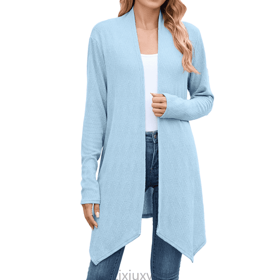 Lixiuxyad Womens Open Front Cardigan Women's Long Sleeve Knit Cardigan Solid Color Open Front Sweater Coat Casual Loose Fit Outwear For Daily,Blue