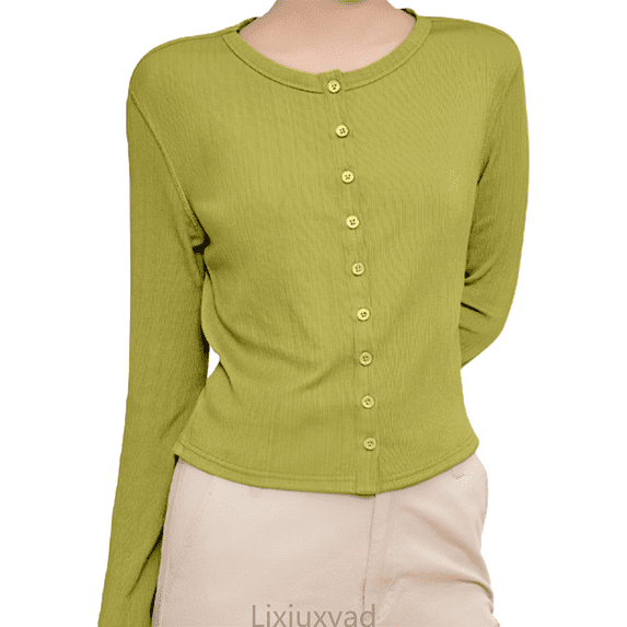 Lixiuxyad Womens Open Front Cardigan Women's Long Sleeve Round Neck Knitted Cardigan Sweater,Green