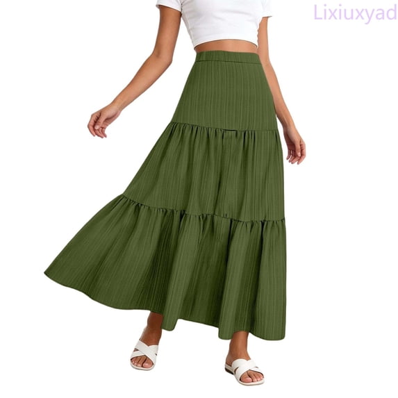 Lixiuxyad Womens Skirt Casual Summer Skirt Solid Color A Line Midi Skirt For Travel And Daily Wear,Green