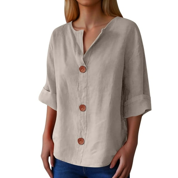 Lixiuxyad Womens Solid Color T Shirts Women's V Neck Button Down Shirt Casual Blouse For Daily Wear And Spring Summer Fall Tops Loose Fit Comfortable Button Up Shirt With Classic Design