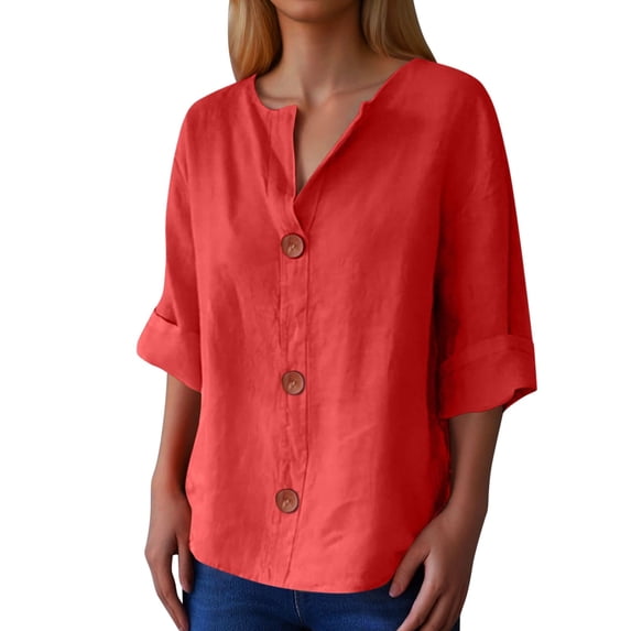 Lixiuxyad Womens Solid Color T Shirts Women's V Neck Button Down Shirt Casual Blouse For Daily Wear And Spring Summer Fall Tops Loose Fit Comfortable Button Up Shirt With Classic Design