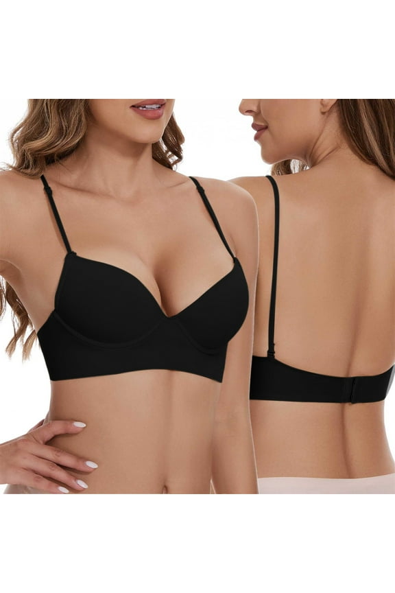 Womens Strapless Bras Women's Low Back Bra Wire U Shaped Backless Bra Convertible Spaghetti Strap Seamless Sleeping Bralette