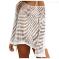 thumbnail image 1 of Lixiuxyad Womens Summer Scoop Neck Short Sleeve Sweater Casual Crochet Hollow Out Knit Tops Pullover Shirts Beach Cover Up Casual Summer,White M, 1 of 7